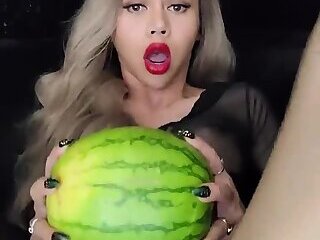 longmint destroy a watermelon with her monsterdick