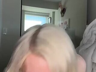 Blonde trans was sucking a dildo got caught